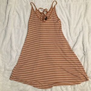 Golden Orange Striped Dress with Lace Up Detailing